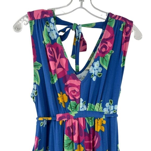 Matilda Jane Maxi Dress Size M Blue Floral V Neck Ruffle Stretchy Jersey Knit - Picture 2 of 11